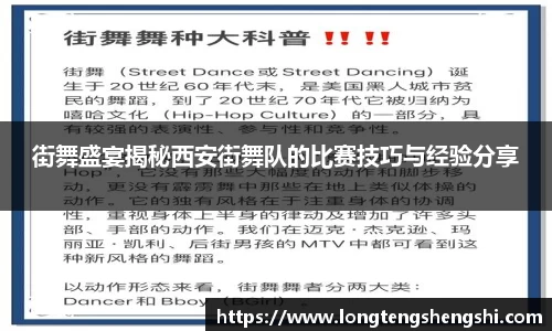 街舞盛宴揭秘西安街舞队的比赛技巧与经验分享